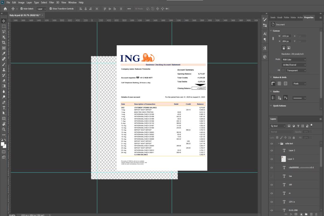 Relevé bancaire professionnel ING Direct Format Word et PDF template